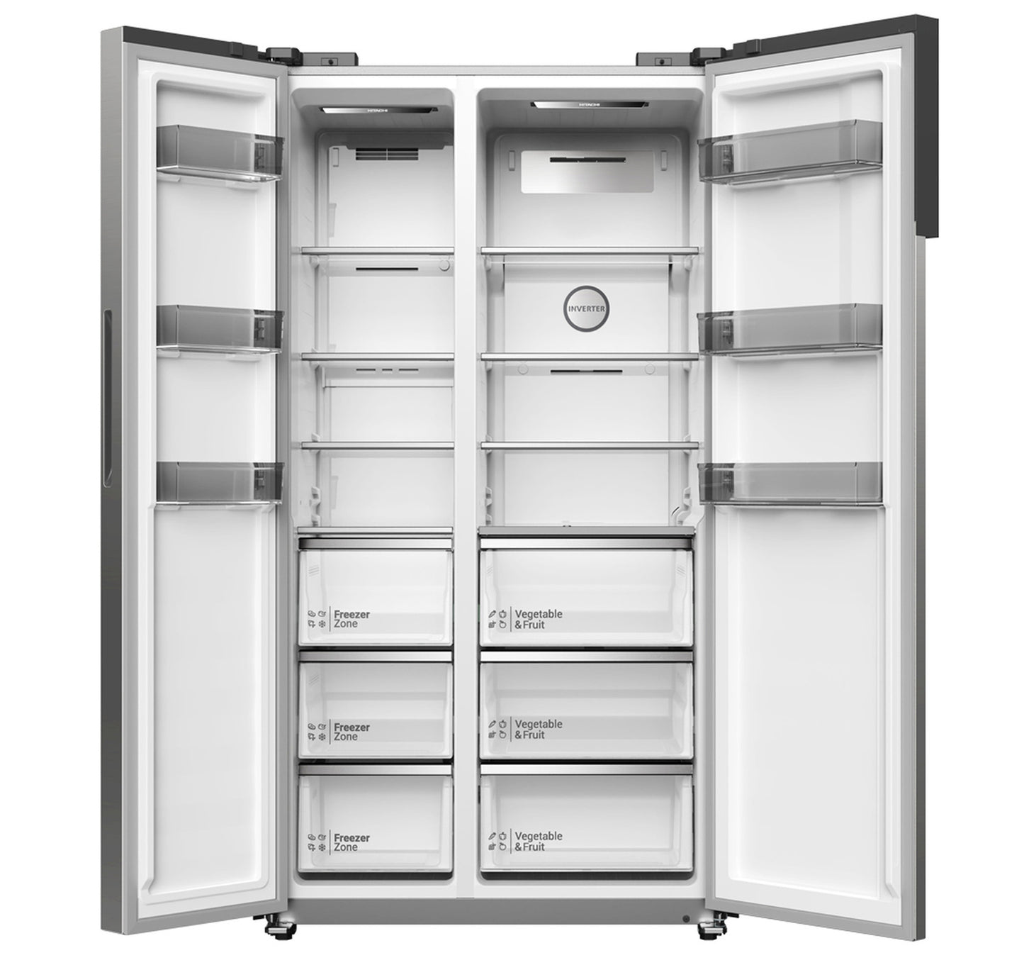 Hitachi Side by Side Two Door Refrigerator, 630 L Gross Capacity, Inox, HRSN9552DX