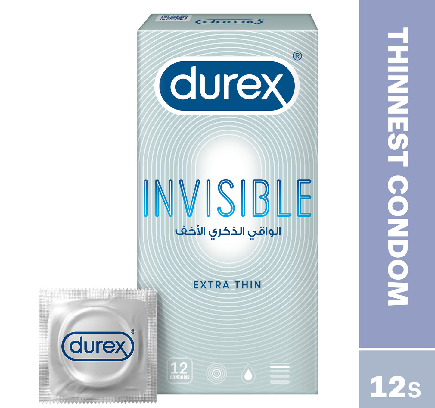 واقي ذكري ديوركس غير مرئي فائق النحافة، 12 قطعة