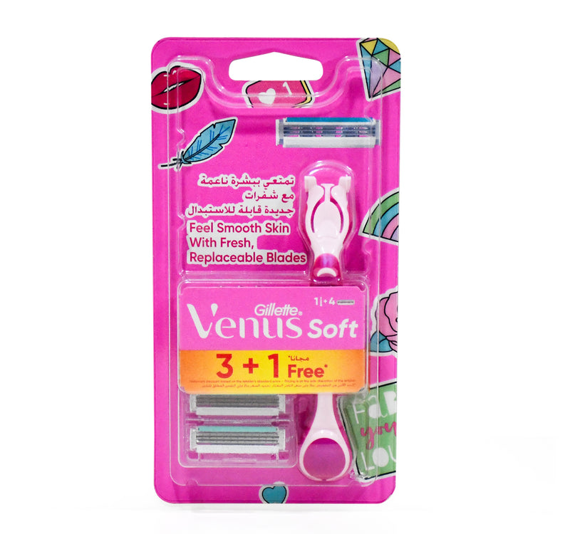 Gillette Simply Venus 3in1 Refillable Women's Smooth Razor 1 Handle +  Blade Refills 3+1