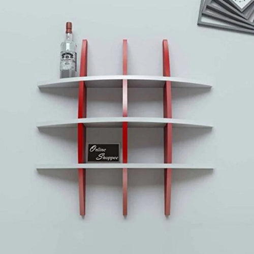 Maple Leaf Glossy Painting Wall Shelf, White & Red, 1009