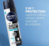 Nivea Men Black & White Invisible Antiperspirant Deodorant Fresh 72H Active Protection Spray 200 ml