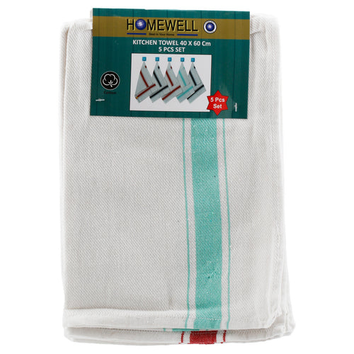 Homewell Cotton Kitchen Towel Set, 40 x 60 cm, 5 pcs, Assorted