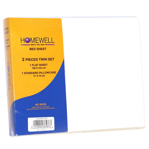 Homewell Bed Sheet Single 2pc 168x224cm White Color