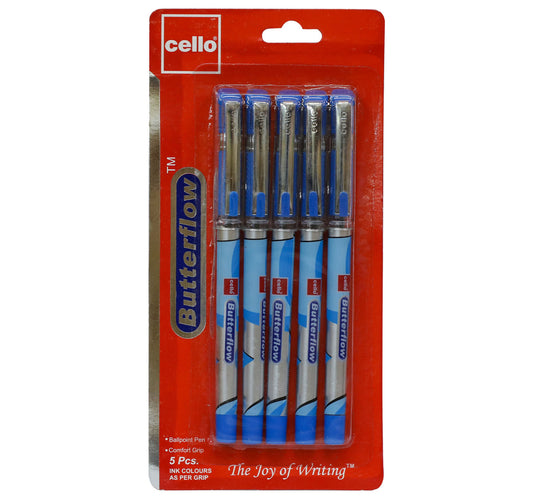 Cello 0.7mm Ballpoint Pen Butterflow Blue 5pcs