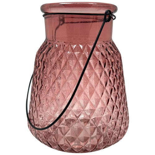 Maple Leaf Vivi Glass Lantern 20cm Pink