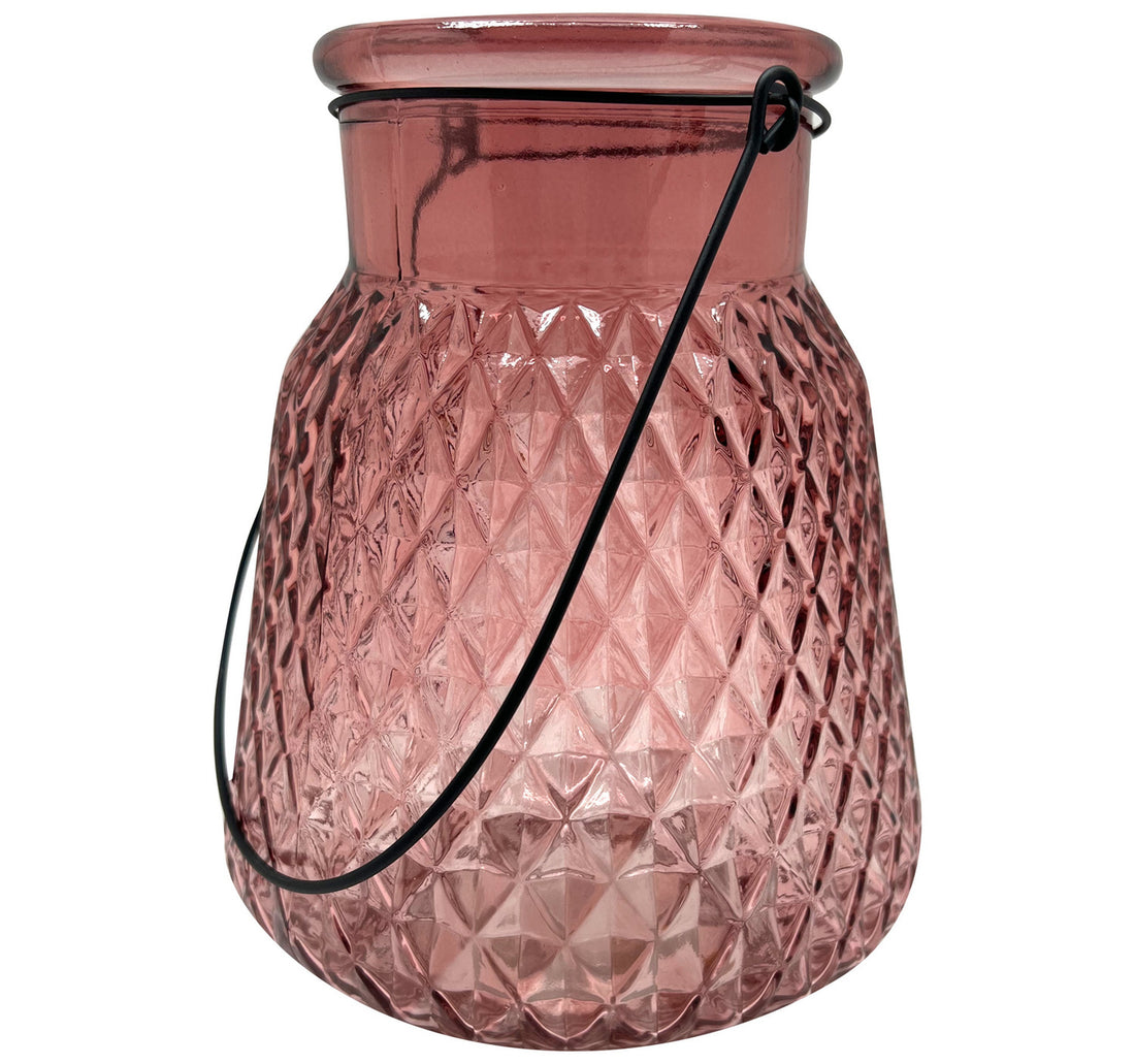 Maple Leaf Vivi Glass Lantern 20cm Pink