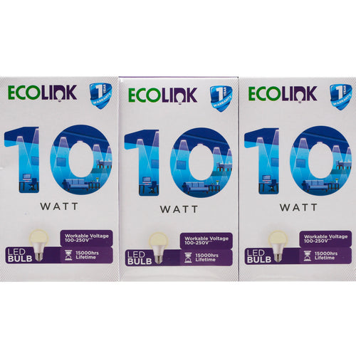 Ecolink 10W LED Bulb, 3 pcs, E27
