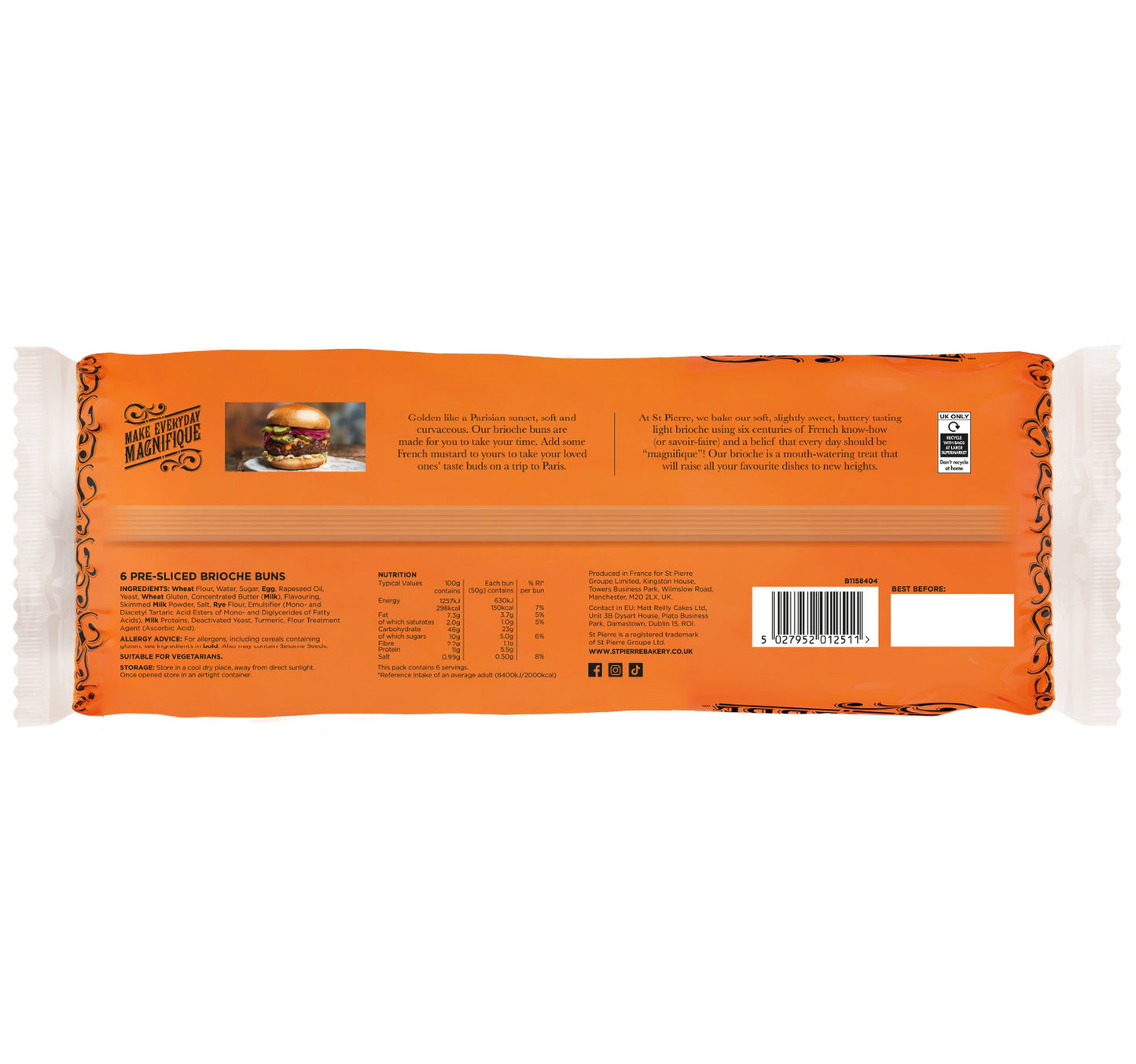 St. Pierre Brioche Burger Buns 6 pcs 300 g