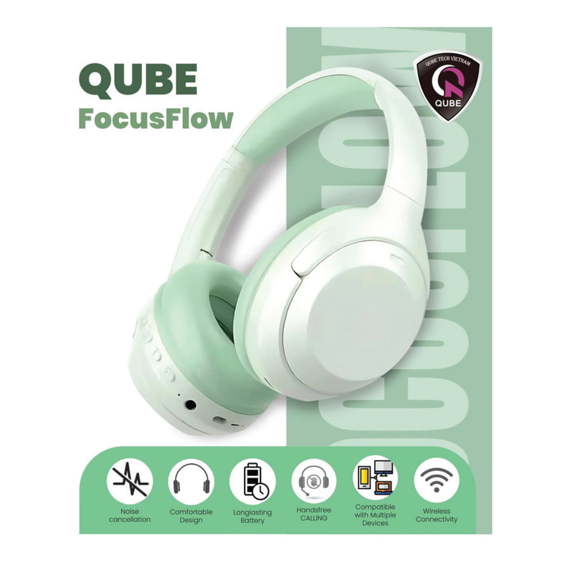 Qube Wireless Headset Focus Flow L24025 Assorted Colors