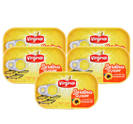 سردين فرجينيا في زيت دوار الشمس - عبوة اقتصادية، 5 × 125 جم