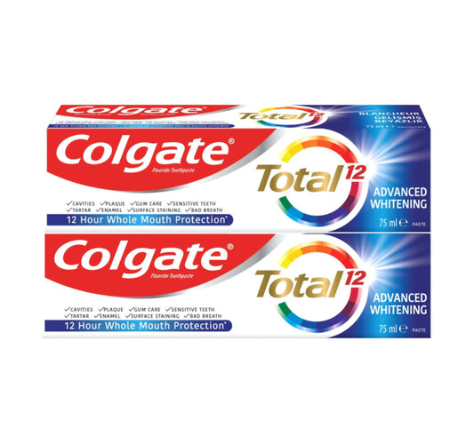 معجون أسنان كولجيت توتال 12 المتطور للتبييض، 2 × 75 مل