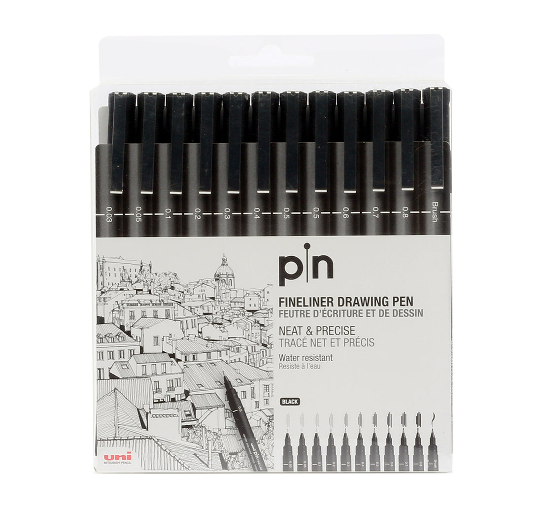 Uni-Ball Pin Fineliner Drawing Pen 12pcs PIN200BK