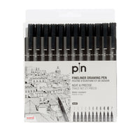 قلم رسم Uni-Ball Pin Fineliner، 12 قطعة، PIN200BK