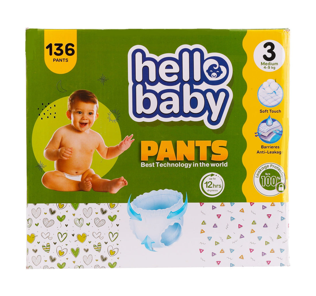 Hello Baby Diaper Pants Size 3 Medium 4-9 kg Box 136 pcs