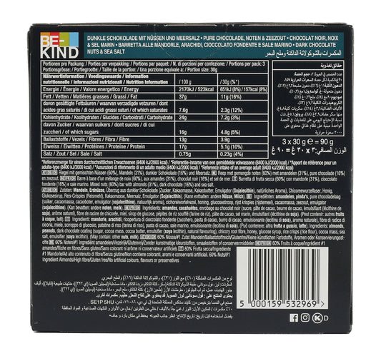 Be-Kind Dark Chocolate Nuts & Sea Salt Bar 3 x 30 g