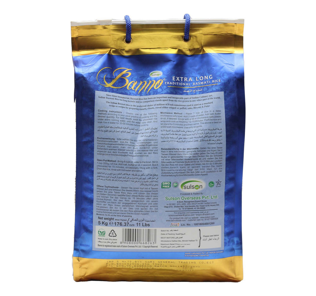 Banno Traditional Indian Basmati Rice Extra Long 5 kg