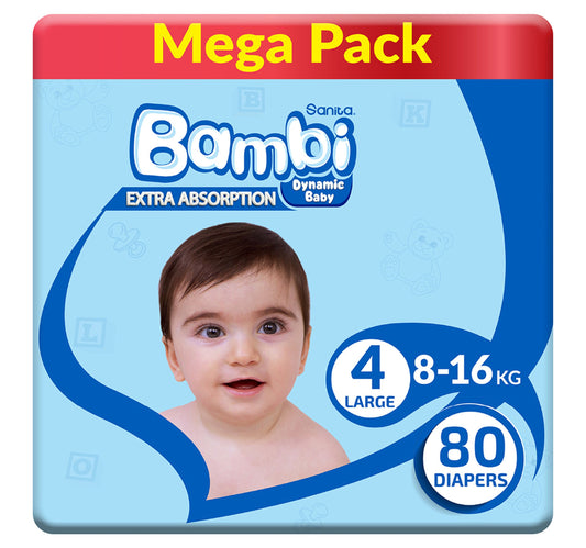 حفاضات أطفال سانيتا بامبي عبوة كبيرة مقاس 4 كبير 8-16 كجم 80 قطعة