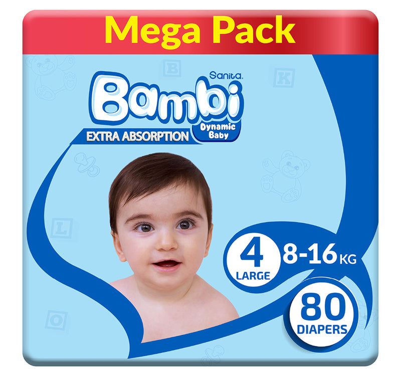 Sanita Bambi Baby Diaper Mega Pack Size 4 Large 8-16 kg 80pcs