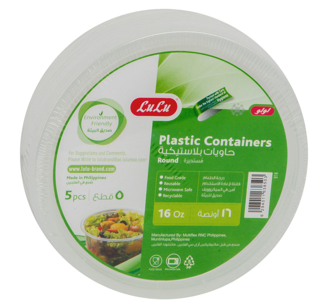 LuLu Plastic Containers Round 16oz 5 pcs