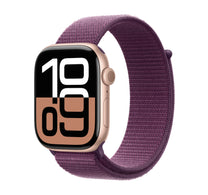 Apple Watch Series 10 GPS, 46 mm Rose Gold Aluminium Case with Plum Sport Loop, MWWV3QA/A