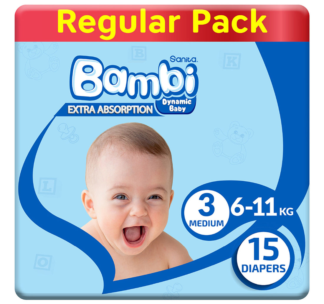 Sanita Bambi Baby Diaper Regular Pack Size 3 Medium 6-11 kg 15 pcs