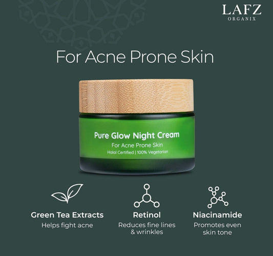 Lafz Organix Pure Glow Night Cream, For Acne Prone Skin, 50 g
