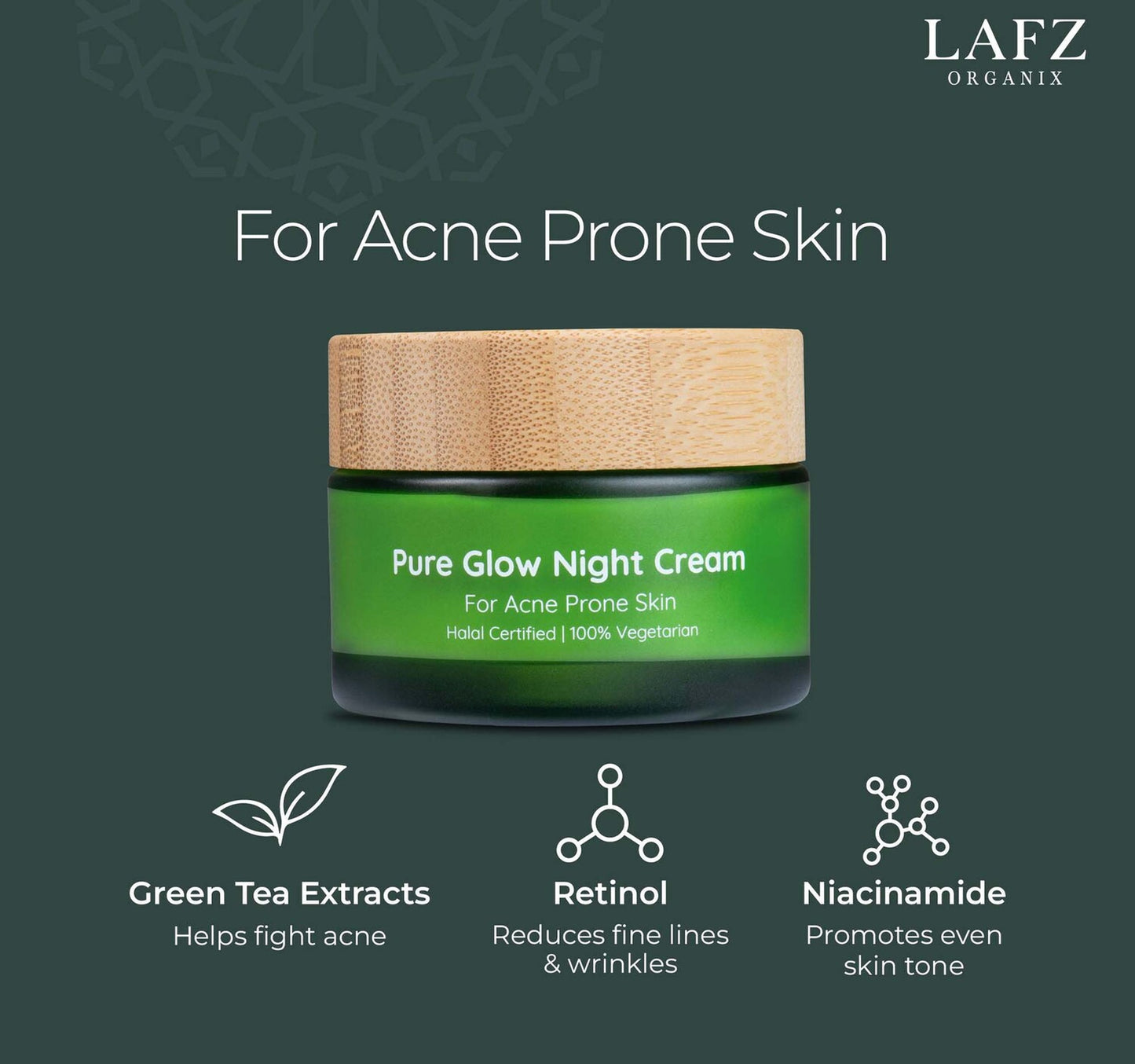 Lafz Organix Pure Glow Night Cream, For Acne Prone Skin, 50 g