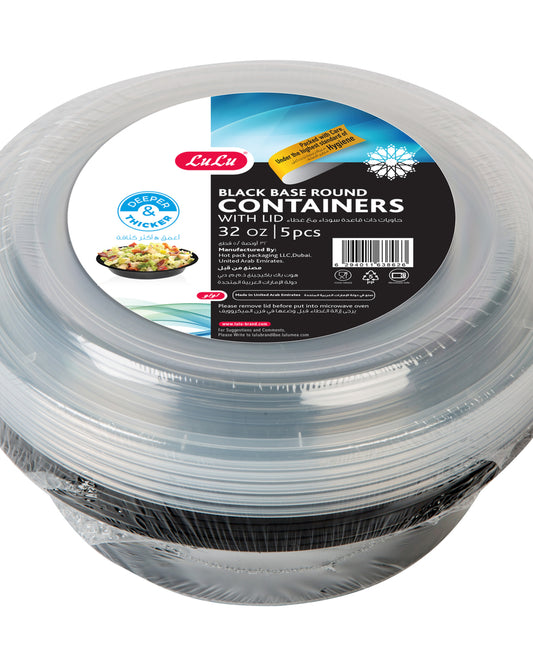 LuLu Black Base Round Containers With Lid 32oz 5 pcs