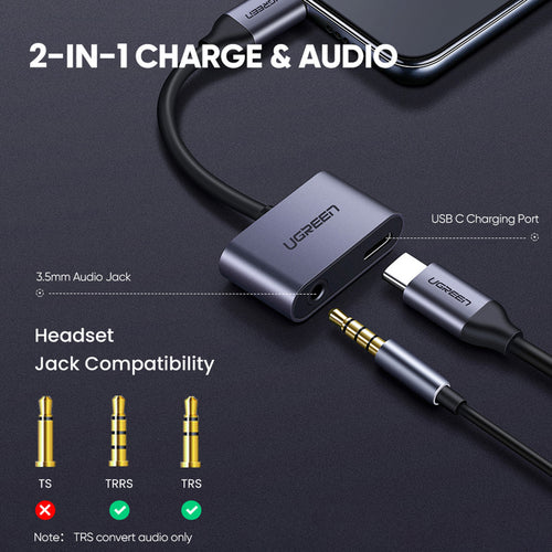 Ugreen 2 Ports USB-C Hub + 3.5 mm Audio Adapter, 50596