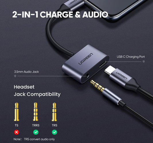 Ugreen 2 Ports USB-C Hub + 3.5 mm Audio Adapter, 50596