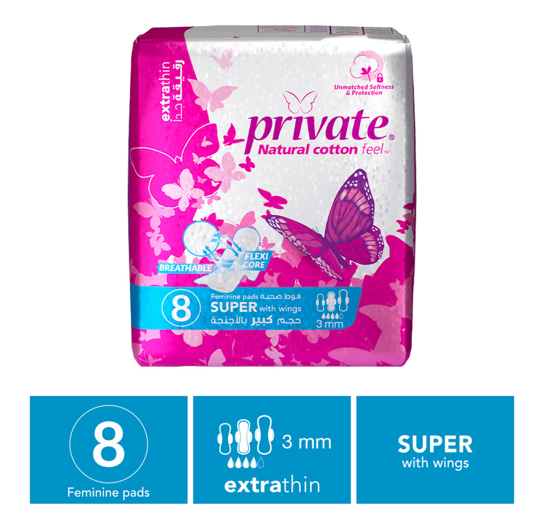 Private Natural Cotton Feel Extra Thin Normal Sanitary Pads 8 pcs