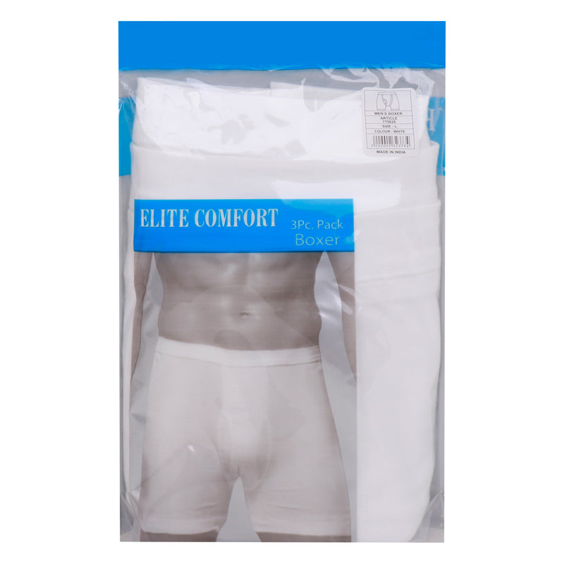 Elite Comfort Cotton Men's Boxer, L, 3 pcs, White, ELXUSW