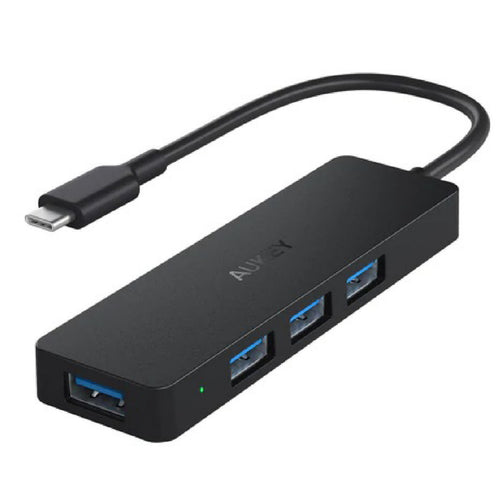 موزع USB C من AUKEY CBC64 فائق النحافة مزود بـ 4 منافذ بيانات USB 3.0 باللون الأسود