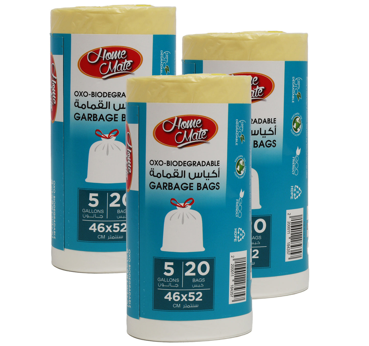 Home Mate White Drawstring Garbage Bag 5 Gallons Size 46 x 52cm 3 x 20pcs