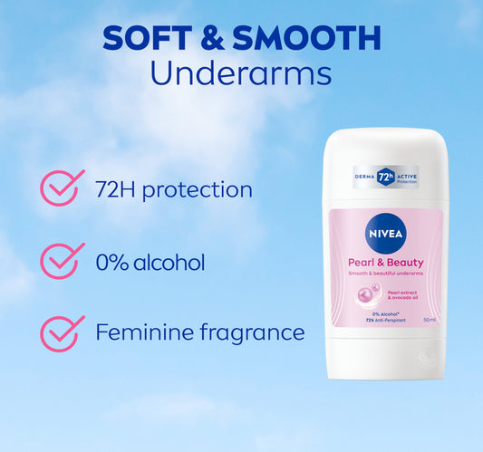 Nivea Pearl & Beauty Antiperspirant Deodorant for Women Soft & Smooth 72H Active Protection Stick 50 ml