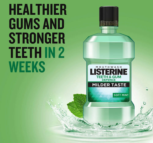 Listerine Mouthwash Teeth & Gum Defence Milder Taste Soft Mint 500 ml