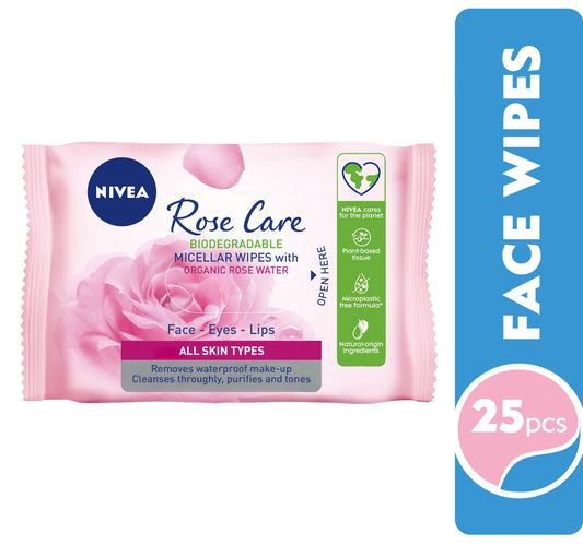 Nivea Rose Care Micellar Face Cleansing Wipes Organic Rose Water All Skin Types 25 pcs