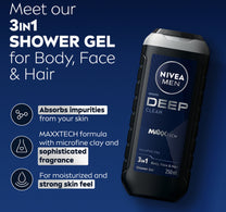 Nivea Men DEEP Shower Gel 3in1 Body Wash with Micro-Fine Clay & Woody Scent 250 ml