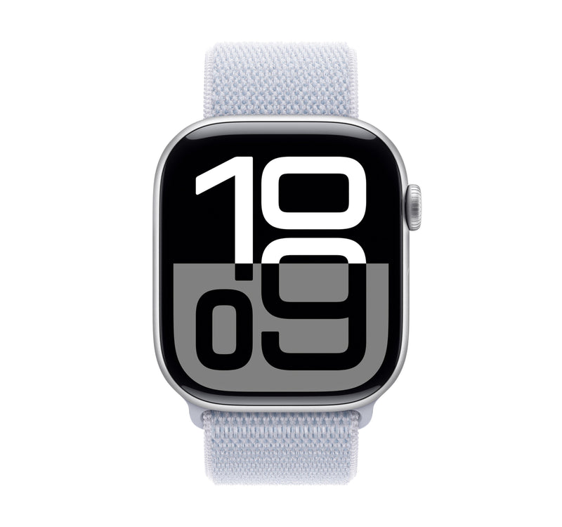 Apple Watch Series 10 GPS, 46 mm Silver Aluminium Case with Blue Cloud Sport Loop