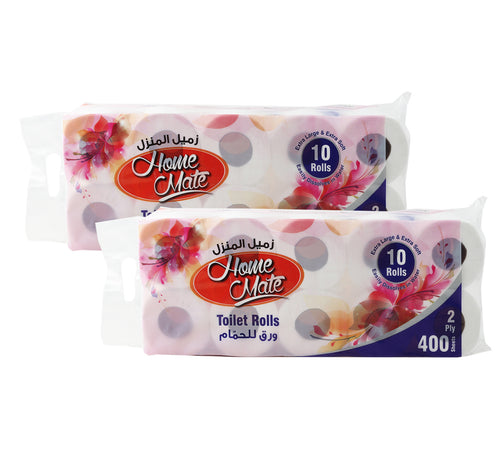 Home Mate Toilet Roll Plain 2ply 10 x 400 Sheets 2 pkt
