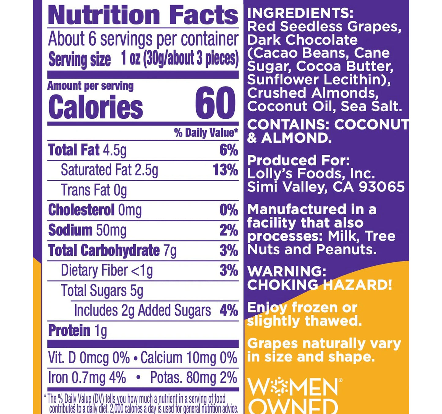 Lolly's Frozen Grapes Dark Chocolate + Almond Non-Diary 170 g