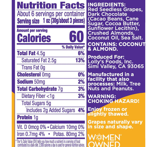 Lolly's Frozen Grapes Dark Chocolate + Almond Non-Diary 170 g