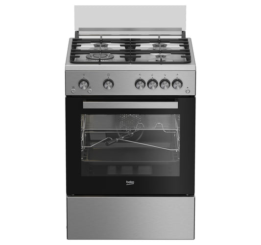 Beko 4 Burner Freestanding Gas Cooking Range, 60x60cm, Stainless Steel, FSHT61121DXL