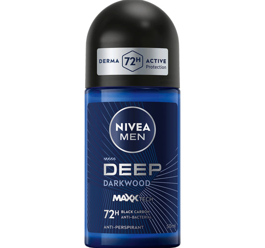 مزيل عرق نيفيا ديب ماكس تك داركوود رول أون للرجال مع الكربون الأسود 72 ساعة حماية من الروائح والعرق 50 مل