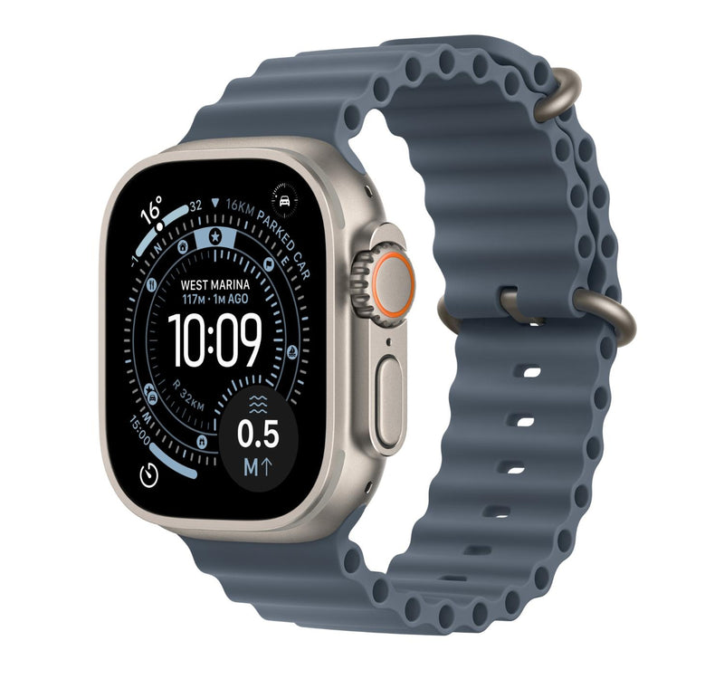 Apple Watch Ultra 3 GPS + Cellular Smartwatch, 49 mm Natural Titanium Case with Anchor Blue Ocean Band, MEWH4AF/A