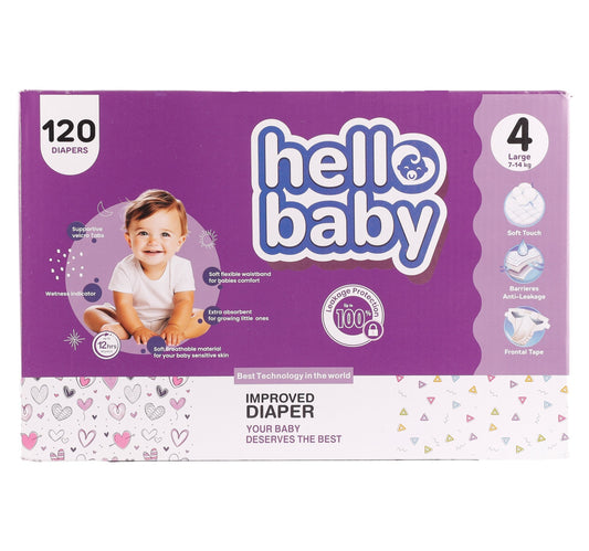 Hello Baby Diaper Size 4 Large 7-14 kg Box 2 x 60 pcs