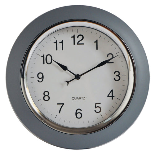 Maple Leaf Home Plastic Wall Clock, Grey, 24.2 cm, BP-R1002G