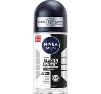 مزيل عرق رول أون غير مرئي من نيفيا للرجال للأسود والأبيض، حماية فعالة تدوم 72 ساعة، 50 مل