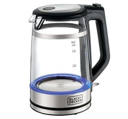 Black+Decker Glass Kettle Double Wall 1.7 L 2200W Silver