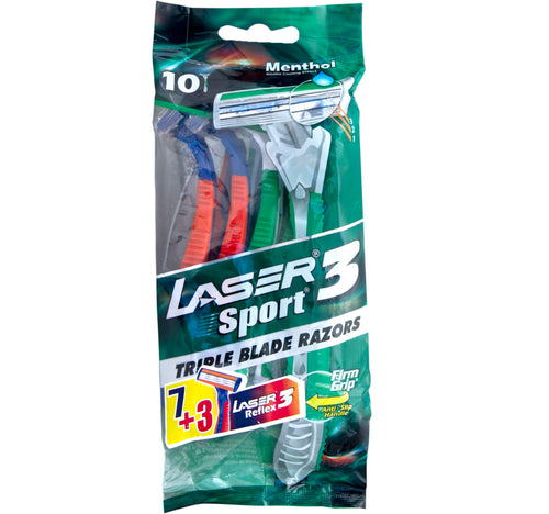 Laser Sport 3 Triple Blade Disposable Razor Value Pack 10 pcs